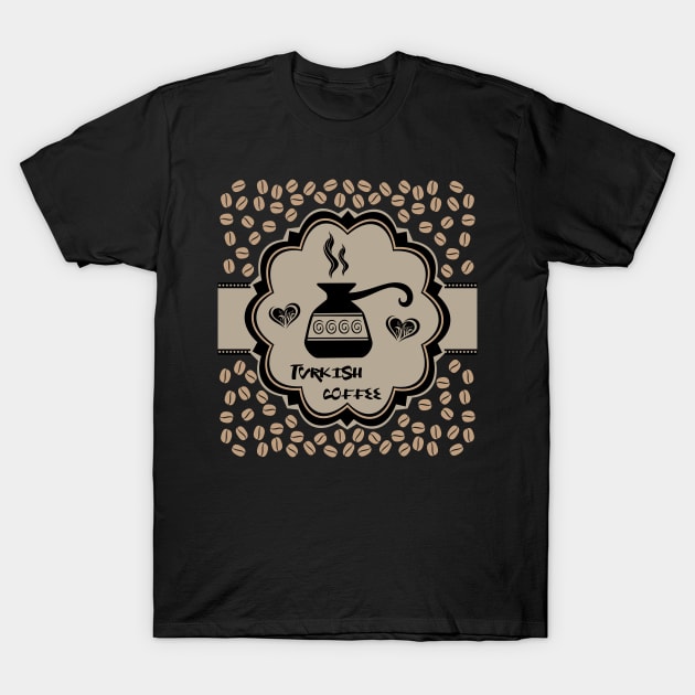 Turkish coffee pot Ethnic ornament. Dark  background T-Shirt by Muse